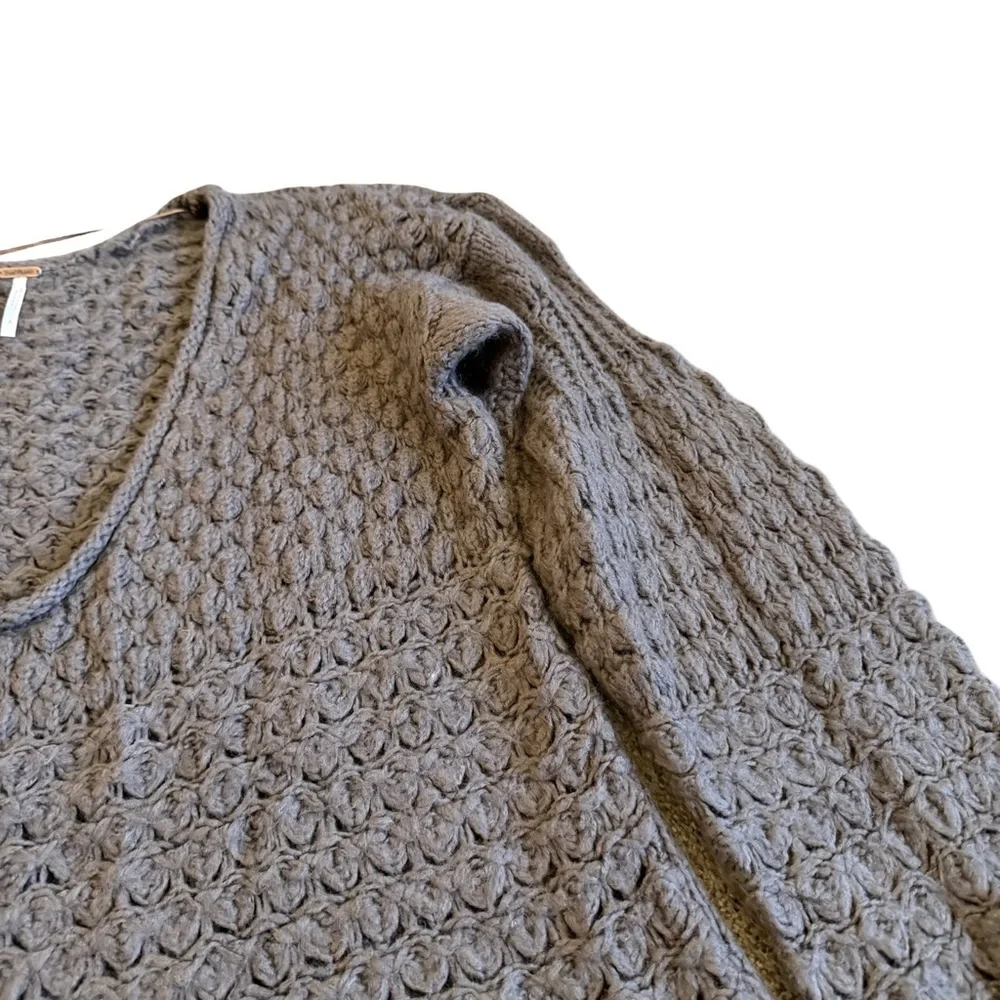 Free People Chunky Pullover V-Neck Sweater Neutral Brown Wool Stretch Size Large